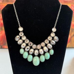 Elegant Silver, Crystal and Turquoise Statement Necklace